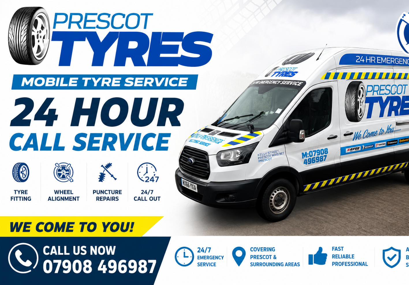 24 hour emergency mobile tyre fitting Prescot